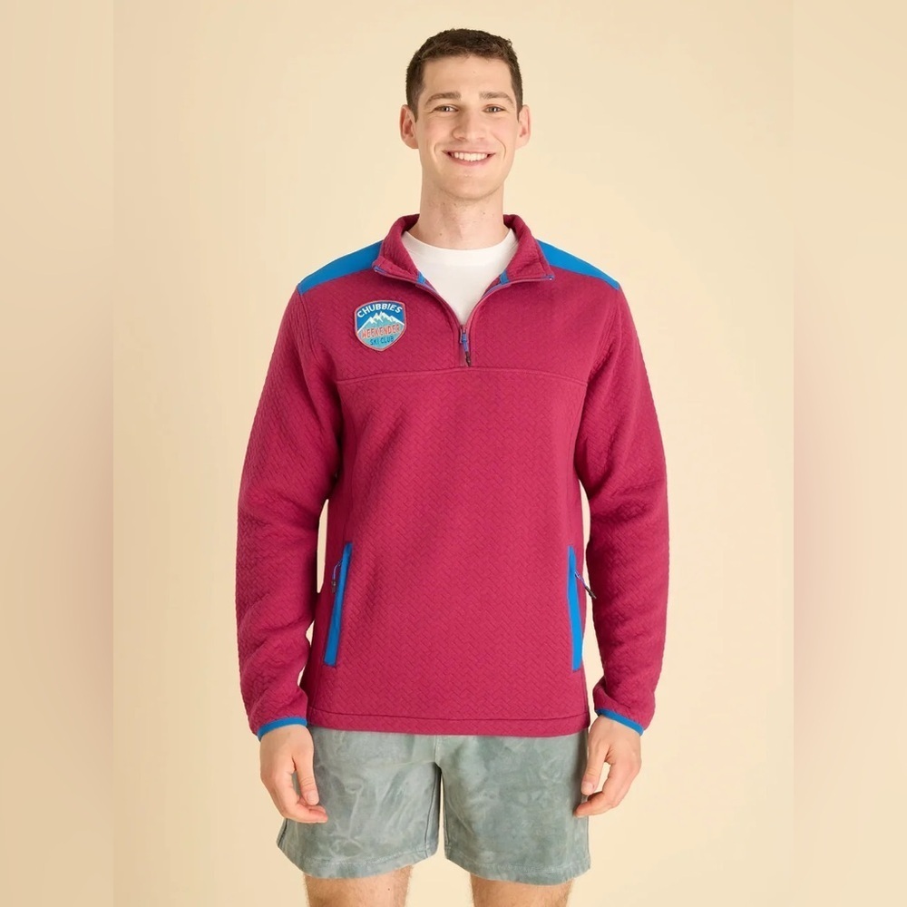 Chubbies • NWT Crimson Cruiser Quilted Quarter Zip in Maroon